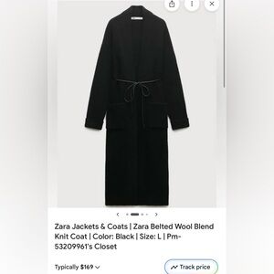 Zara Black Belted Knit Coat